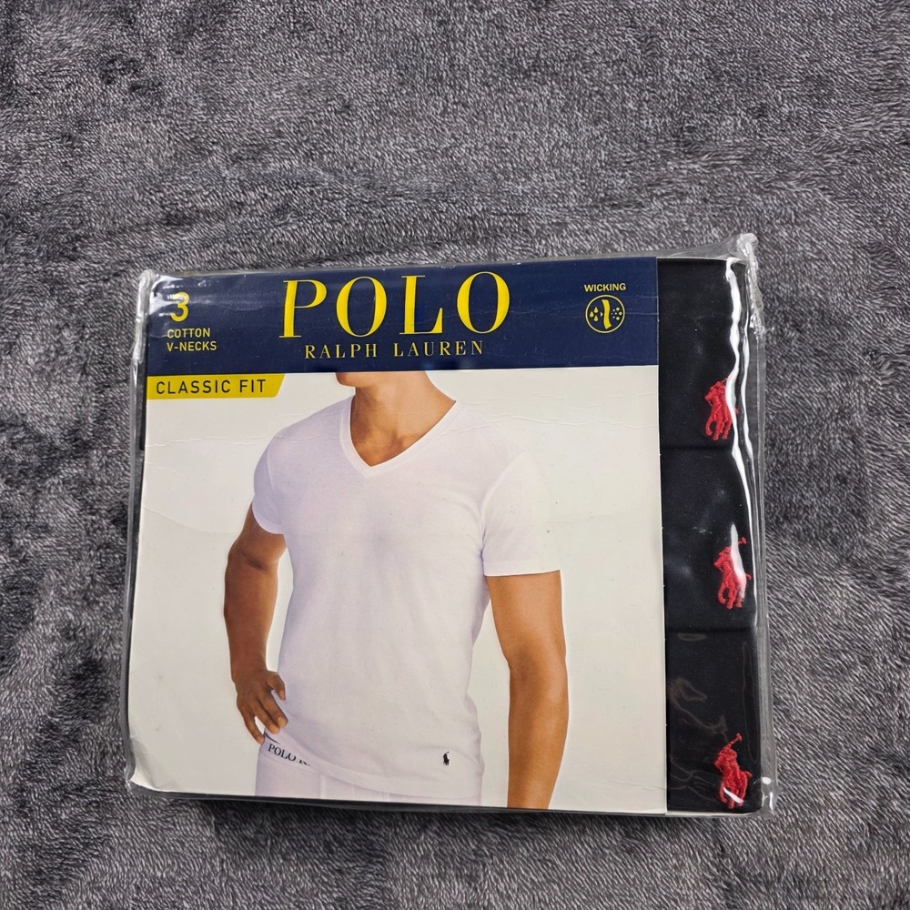 Polo Ralph Lauren Classic Fit V Neck Moisture Wicking T Shirt 3 Pack Mens Small